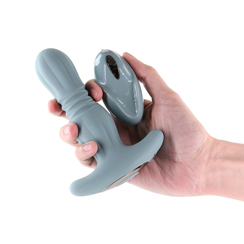 Renegade Gemini - Grey - Grey 14.8 cm USB Rechargeable Thrusting & Vibrating Butt Plug with Remote