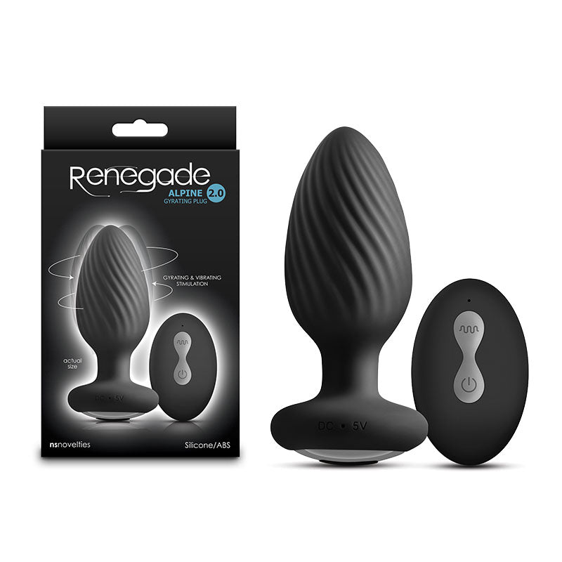 Renegade Alpine 2.0 - Black 10.7 cm USB Rechargeable Gyrating Anal Plug with Remote