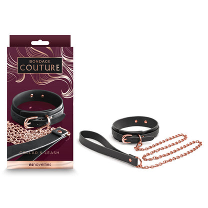 Bondage Couture Collar & Leash - Black - Black Restraint