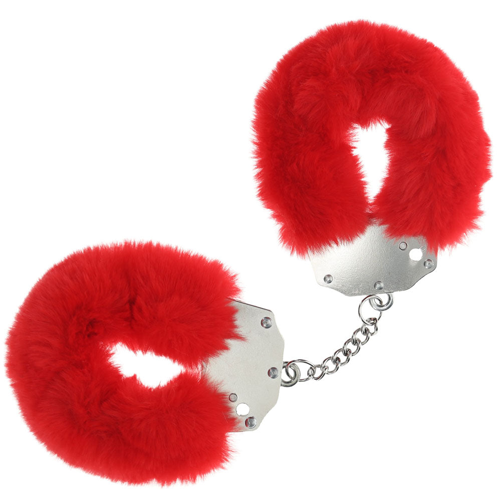 OUCH! Heavy-Duty Fluffy Cuffs - Red - Red Fluffy Restraints