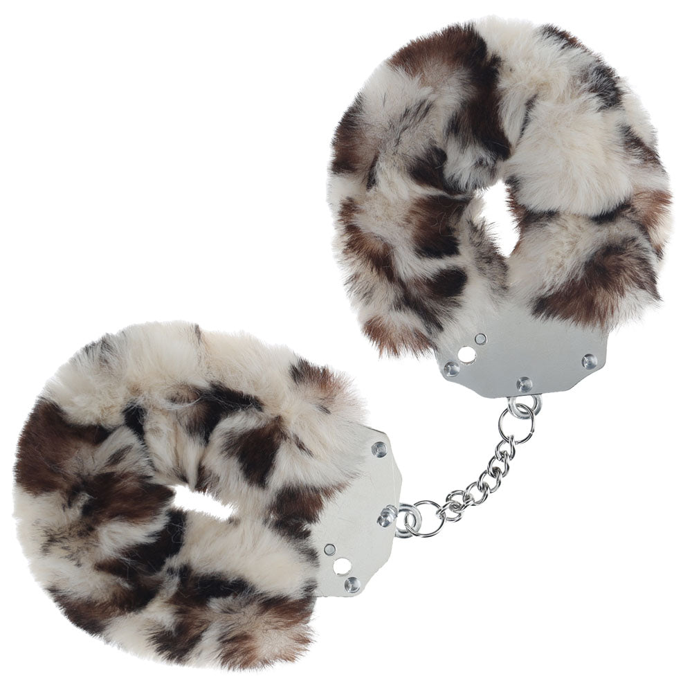 OUCH! Heavy-Duty Fluffy Cuffs - Snow Leopard - Snow Leopard Fluffy Restraints