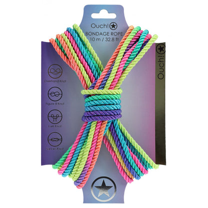 OUCH! Bondage Rope - 10 M - Multicolour 2 - Multicoloured Nylon Bondage Rope - 10 metre Length