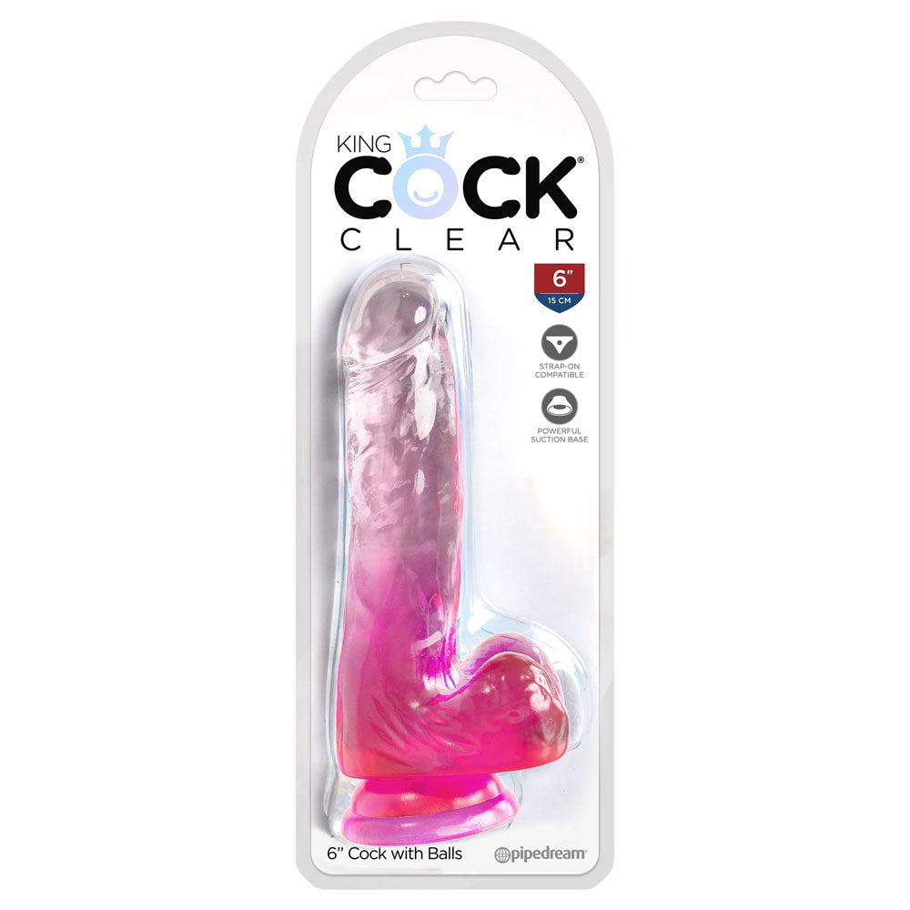 King Cock Clear 6'' Cock with Balls - Pink