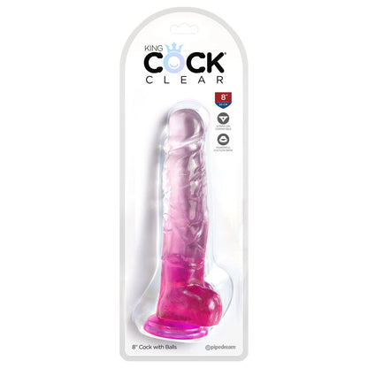 King Cock Clear 8'' Cock with Balls - Pink