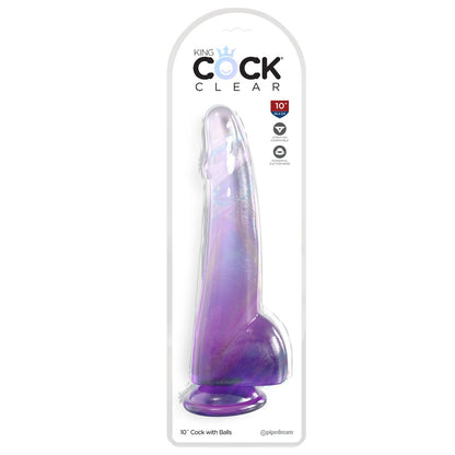 King Cock Clear 10'' Cock with Balls - Purple