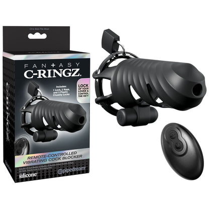 Fantasy C-Ringz Remote-Controlled Vibrating Cock Blocker - Black Vibrating Cock Cage