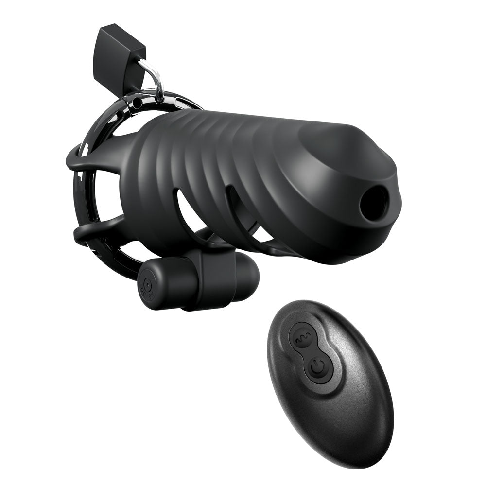 Fantasy C-Ringz Remote-Controlled Vibrating Cock Blocker - Black Vibrating Cock Cage