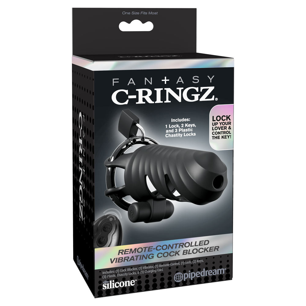 Fantasy C-Ringz Remote-Controlled Vibrating Cock Blocker - Black Vibrating Cock Cage