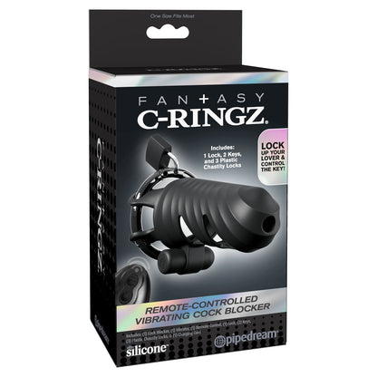 Fantasy C-Ringz Remote-Controlled Vibrating Cock Blocker - Black Vibrating Cock Cage