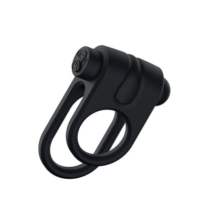 Passion Play Silicone Vibrating Dual Cockring - Black USB Rechargeable Cock & Balls Ring