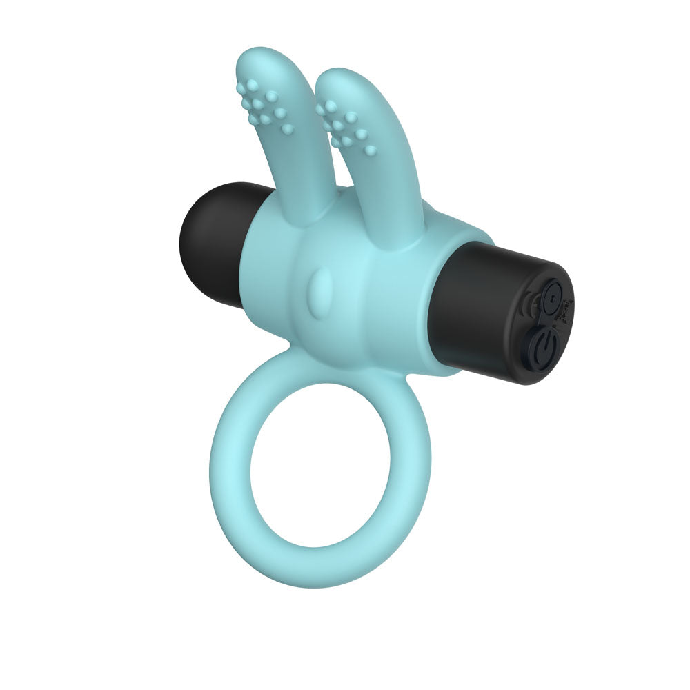 Passion Play Silicone Rabbit Vibrating Cockring - Blue - Blue USB Rechargeable Vibrating Penis Ring