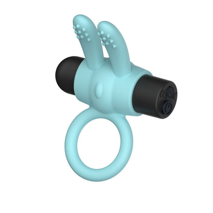 Passion Play Silicone Rabbit Vibrating Cockring - Blue - Blue USB Rechargeable Vibrating Penis Ring
