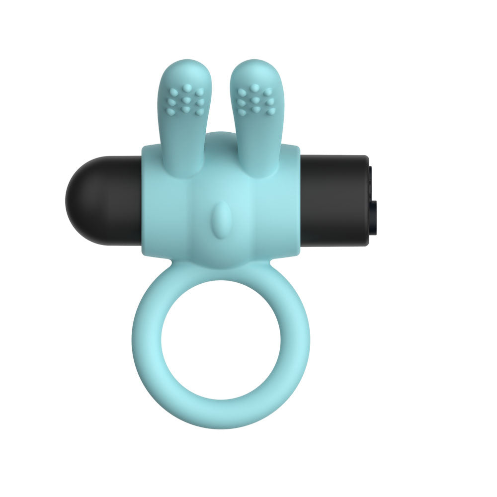 Passion Play Silicone Rabbit Vibrating Cockring - Blue - Blue USB Rechargeable Vibrating Penis Ring