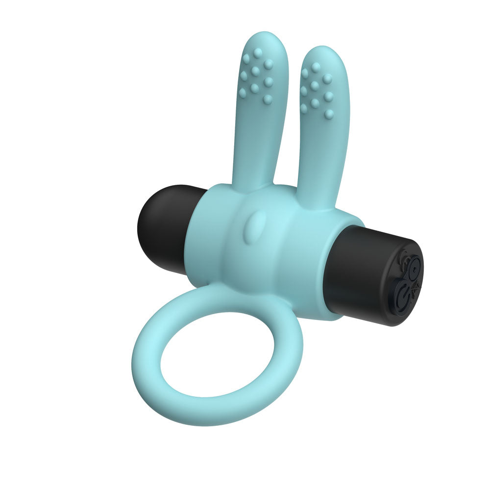 Passion Play Silicone Rabbit Vibrating Cockring - Blue - Blue USB Rechargeable Vibrating Penis Ring