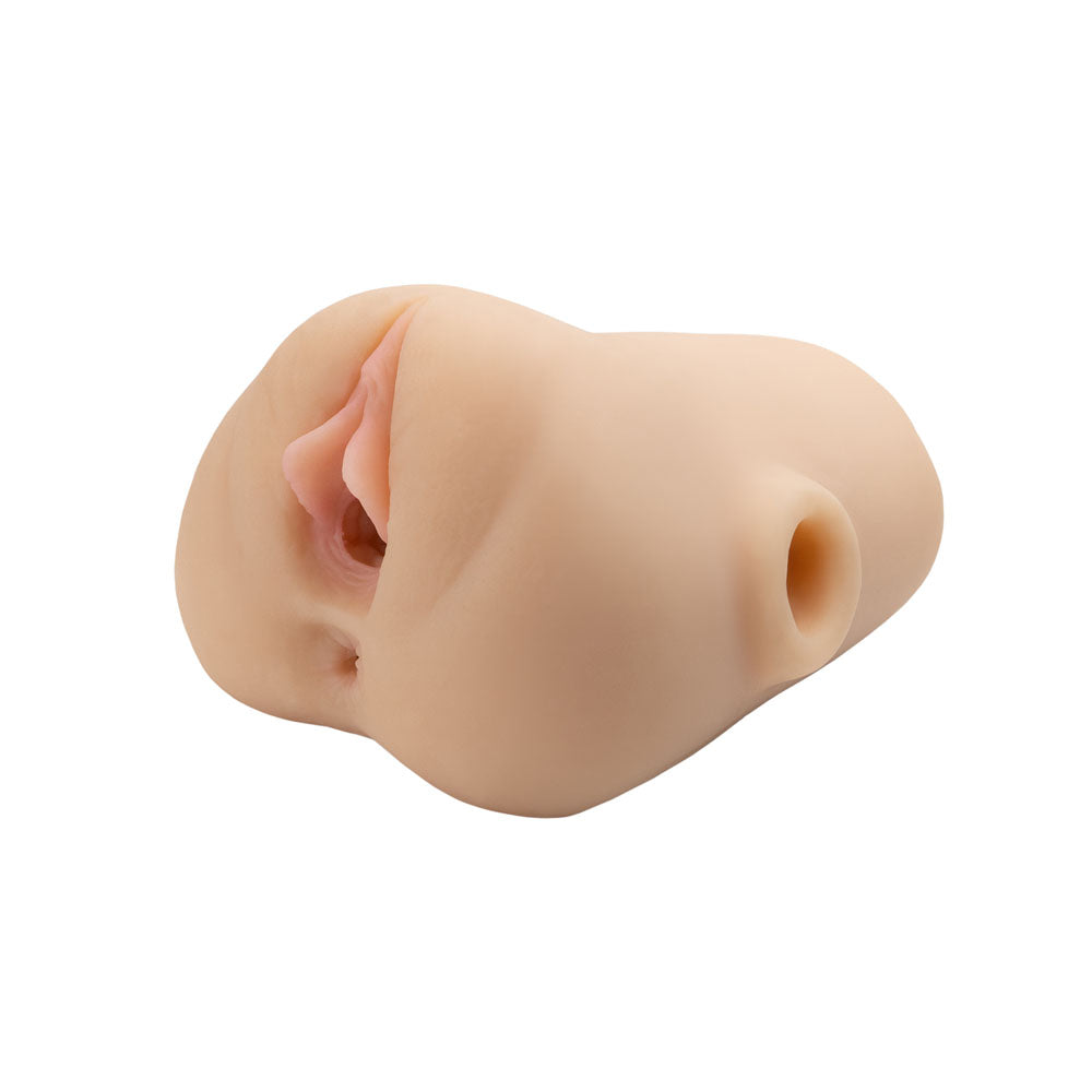 PDX Plus Double Pounder Vibrating Squeeze Stroker - Flesh - Flesh USB Rechargeable Vibrating Vagina Stroker