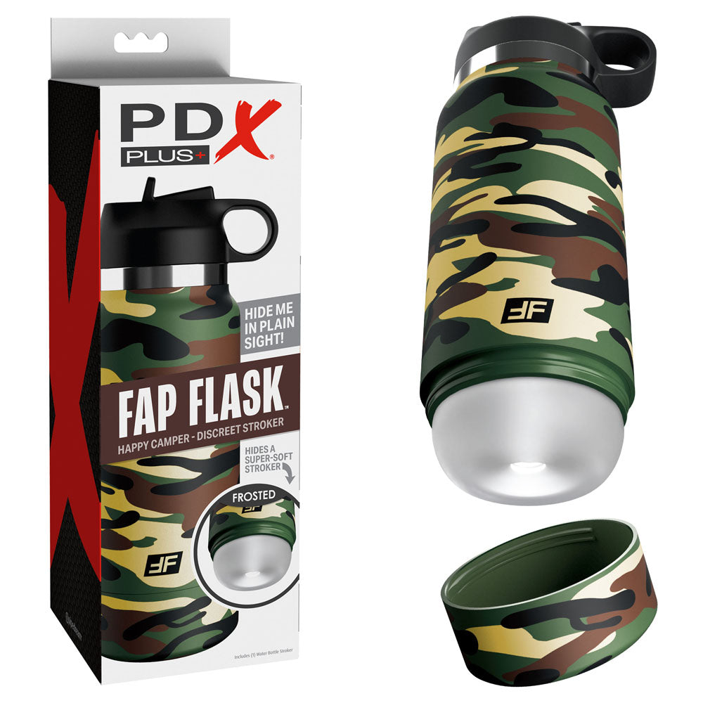 PDX Plus Fap Flask - Happy Camper - Frosted Discreet Stroker