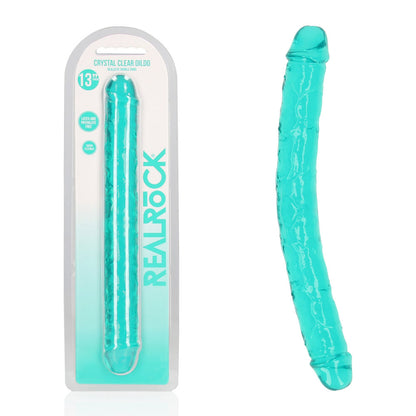 Turquoise dildo with 'Real Rock' branding on a white background