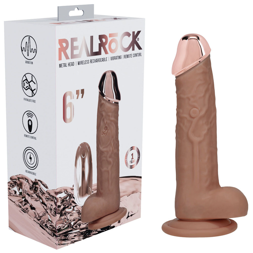 Sexual product with rose gold top and packaging displaying 'Real Rock' branding.