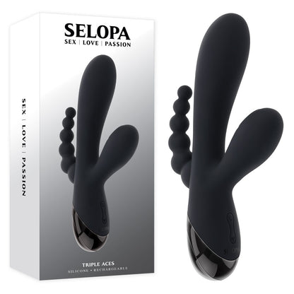 Selopa TRIPLE ACES - Black 19.7 cm USB Rechargeable Triple Stimulator Vibrator