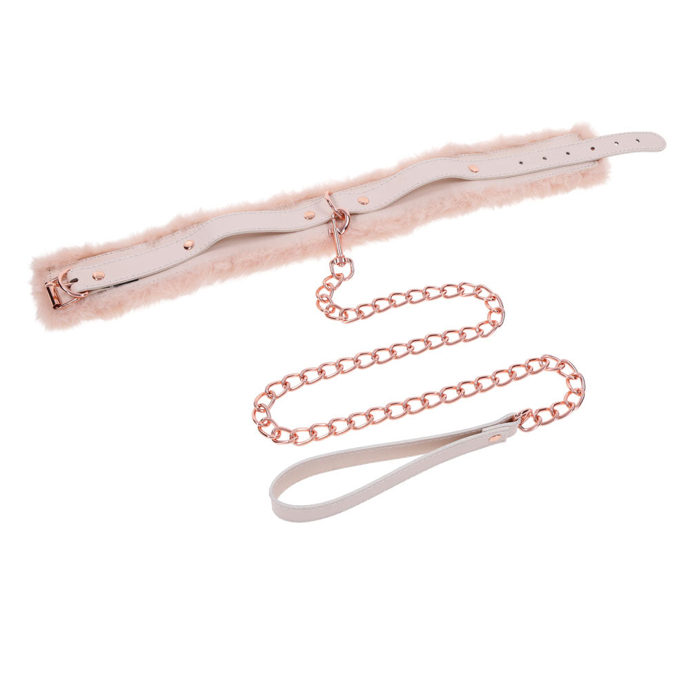 Sex & Mischief Peaches n CreaMe Fur Collar & Leash - Peach Restraint