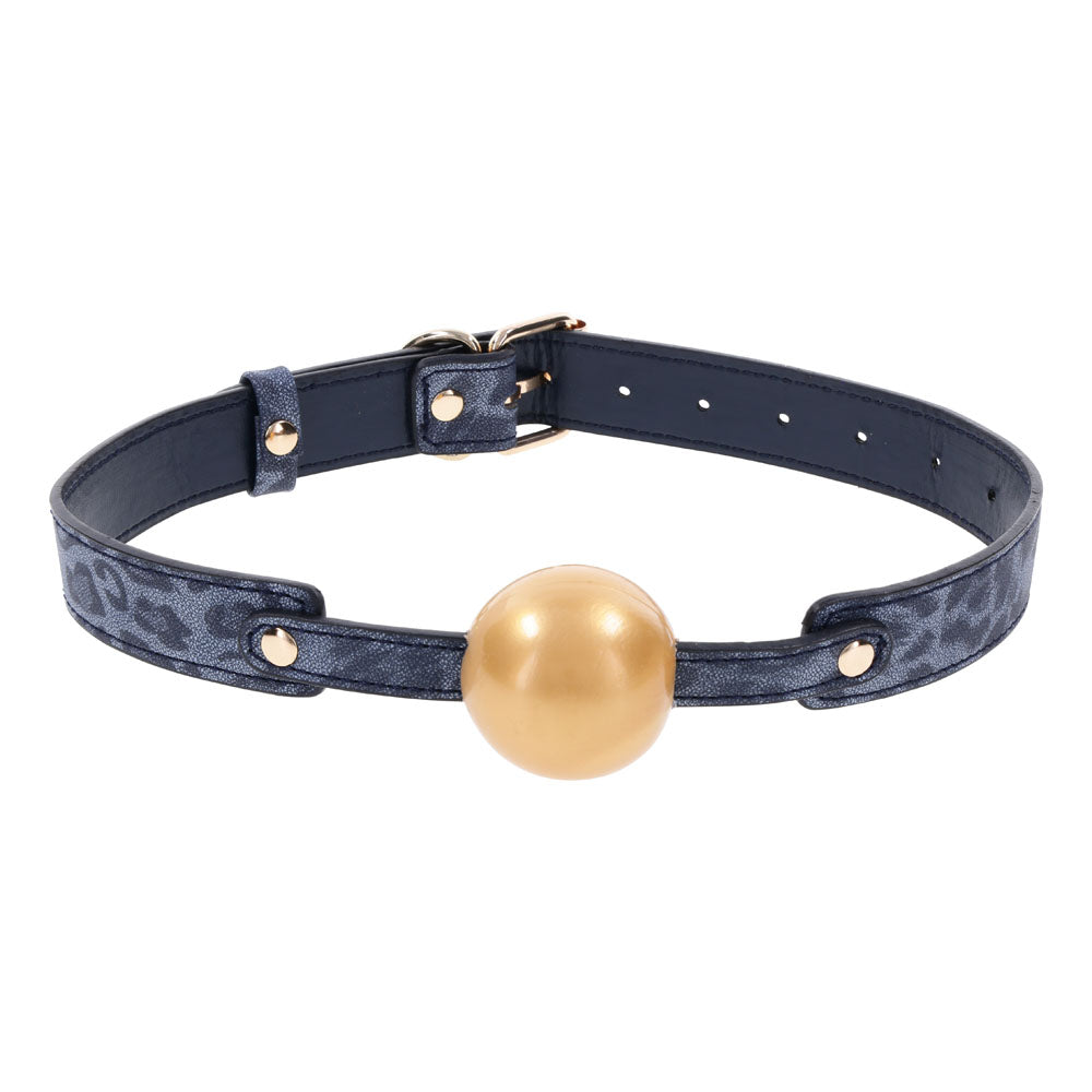 Sex & Mischief Cougar Ball Gag - Navy Blue/Gold Mouth Restraint