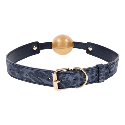 Sex & Mischief Cougar Ball Gag - Navy Blue/Gold Mouth Restraint