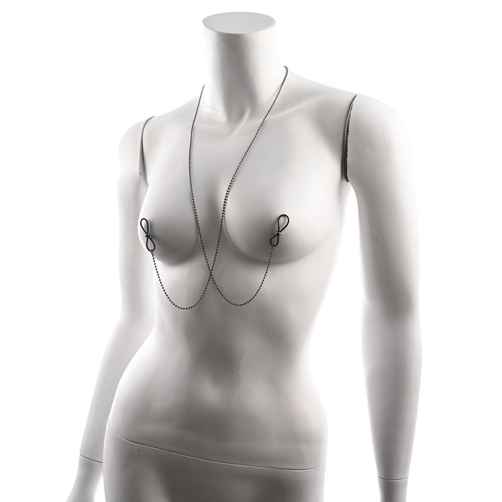 S&M Exs & Ohs Body Jewelry with Nipple Ties - Metal Chain with Nipple Ties