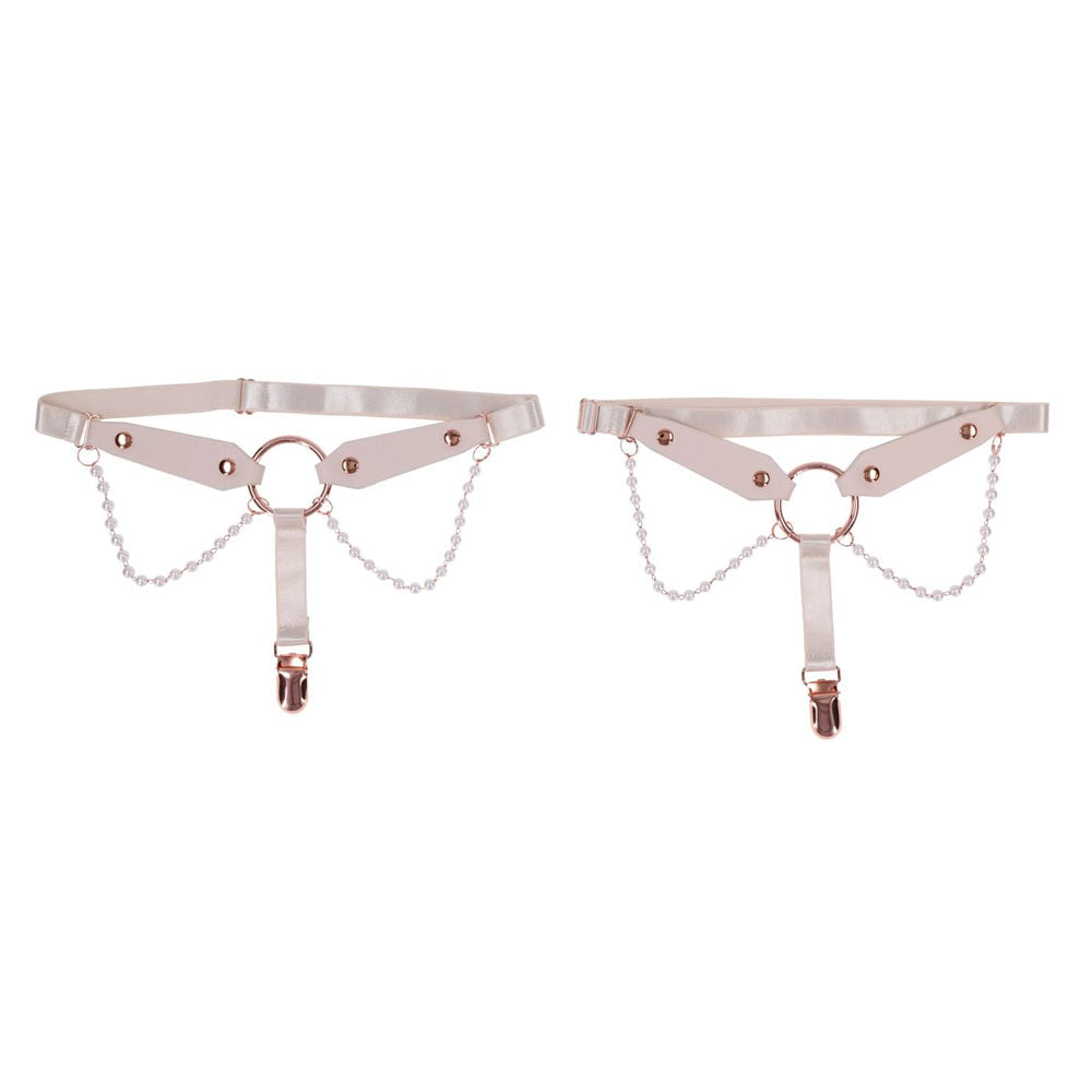 Sex & Mischief Peaches n CreaMe Pearl Garters - Peach / Rose Gold Garters with Pearls - Set of 2