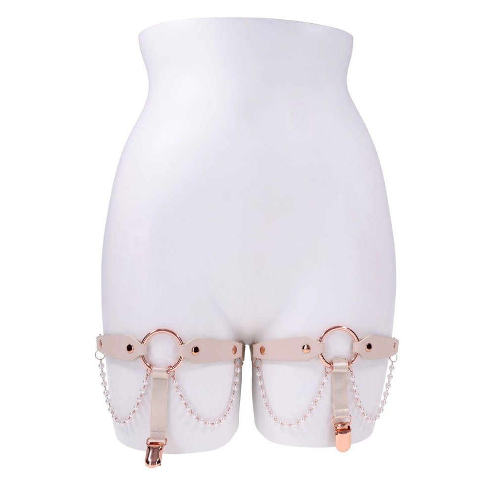 Sex & Mischief Peaches n CreaMe Pearl Garters - Peach / Rose Gold Garters with Pearls - Set of 2