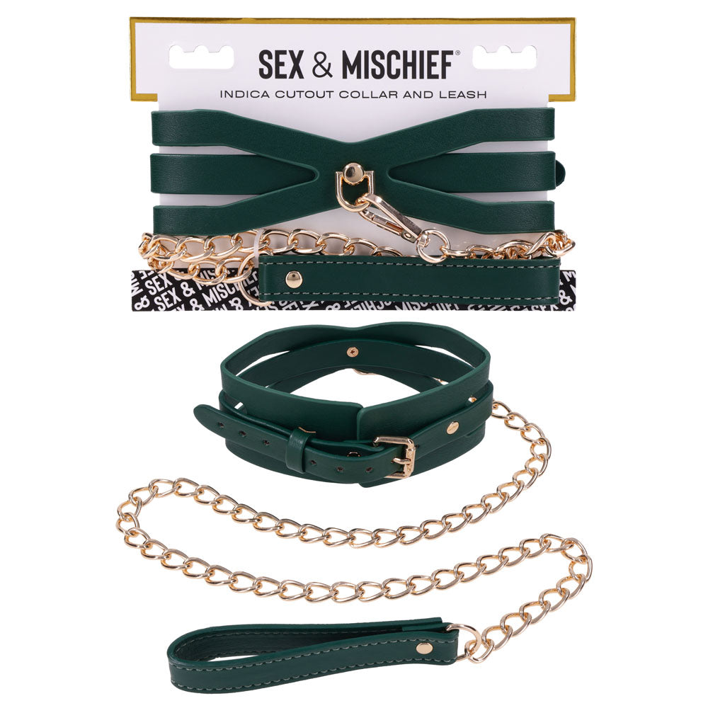 Sex & Mischief Indica Cutout Collar and Leash - Green/Gold Restraint