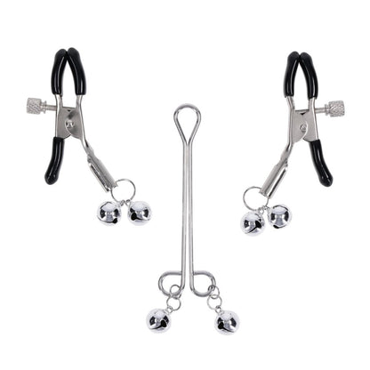 S&M Shadow Bell Nipple and Clit Jewelry - Metal Nipple Clamps and Clitoris Clamp