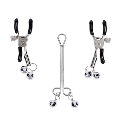 S&M Shadow Bell Nipple and Clit Jewelry - Metal Nipple Clamps and Clitoris Clamp