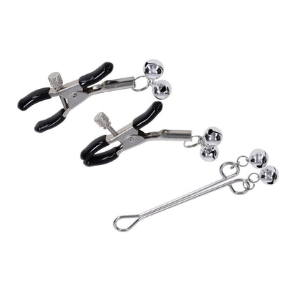 S&M Shadow Bell Nipple and Clit Jewelry - Metal Nipple Clamps and Clitoris Clamp