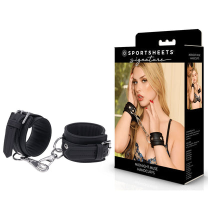 SPORTSHEETS Signature Midnight Muse Handcuffs - Black Adjustable Restraints