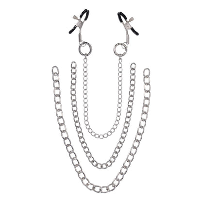 SPORTSHEETS Signature exCHAINgeable Nipple Jewelry - Silver Nipple Clamps with Chain
