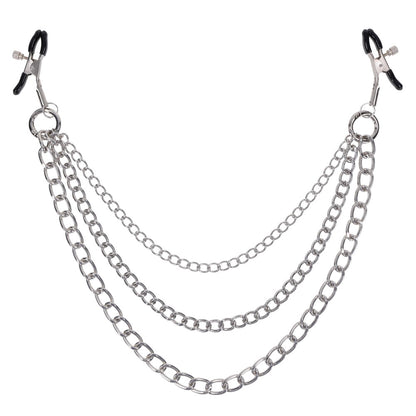 SPORTSHEETS Signature exCHAINgeable Nipple Jewelry - Silver Nipple Clamps with Chain