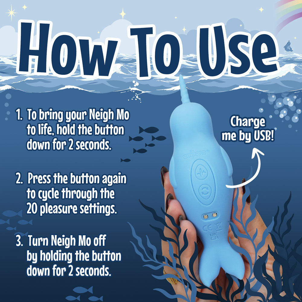Unihorn of the Sea - Neigh Mo - The Narwhal - Blue USB Rechargeable Dual Motor Stimulator