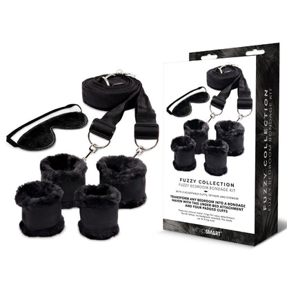 Black bedroom bondage set with packaging on a white background