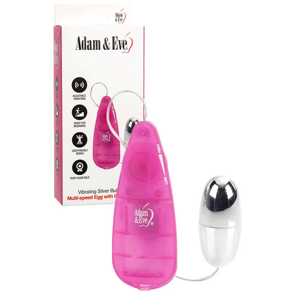Adam & Eve VIBRATING SILVER BULLET 2.0 - Silver 5.8 cm Bullet with Pink Remote
