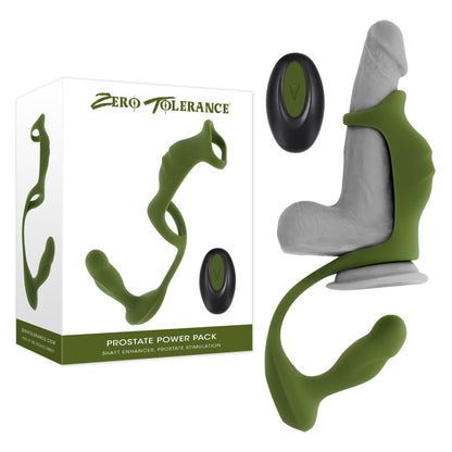 Zero Tolerance PROSTATE POWER PACK - Green USB Rechargeable Vibrating Prostate Massager with Cock Ring Harness
